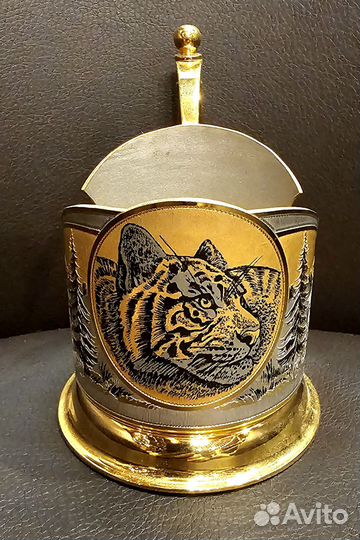 Чайный набор Подстаканник Тигр Златоуст Золочение