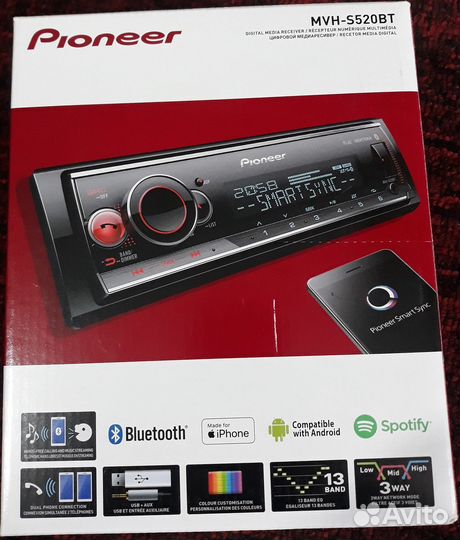 Автомагнитола 1DIN Pioneer MVH-S520BT