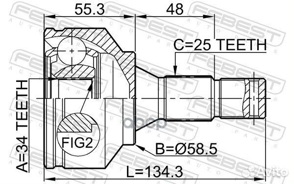 ШРУС наружный 34x58.5x25 (peugeot 307 2001-2008