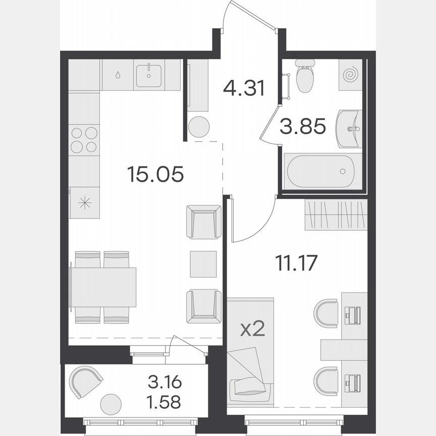 1-к. квартира, 36 м², 13/15 эт.