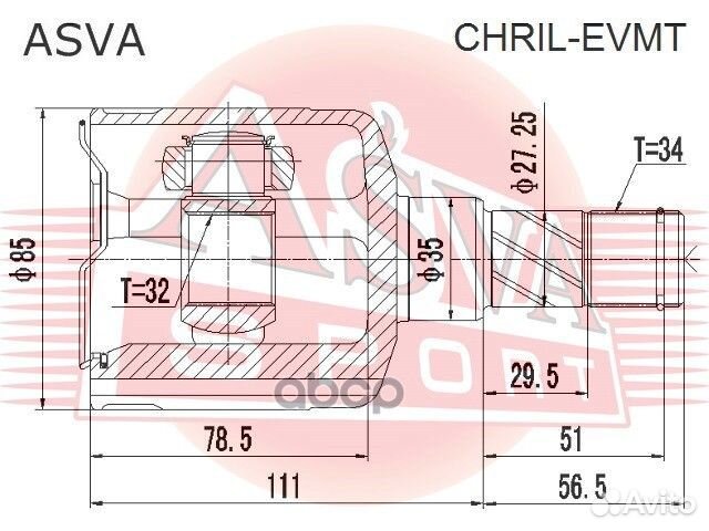 ШРУС внутренний левый 32x35x34 chril-evmt asva