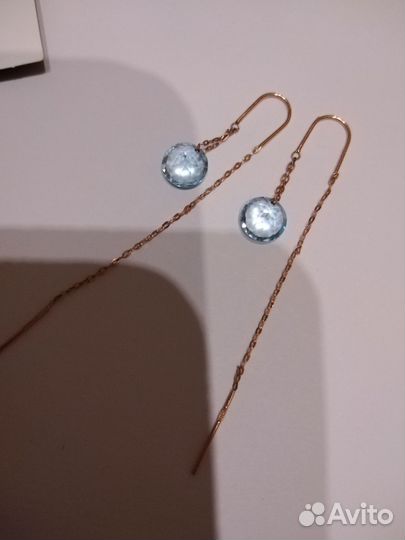 Золотые серьги-продевочки 585 пробы с топазами