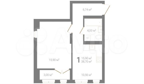 1-к. квартира, 38,7 м², 2/23 эт.