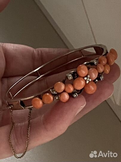 Антикварный браслет кулон серебро коралл 19 век