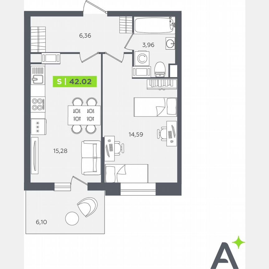 1-к. квартира, 42 м², 3/12 эт.