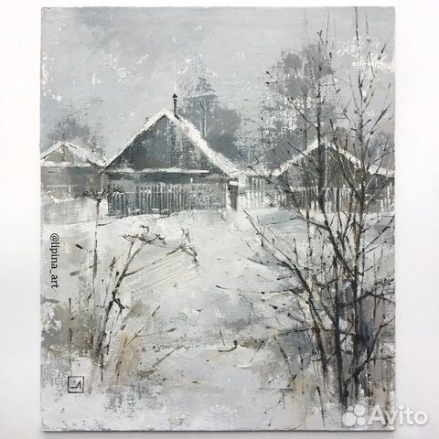 Картина масло зимний пейзаж