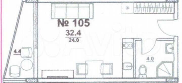 Апартаменты-студия, 26 м², 2/3 эт.