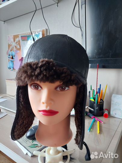 Зимняя шапка натуральная кожа и мех