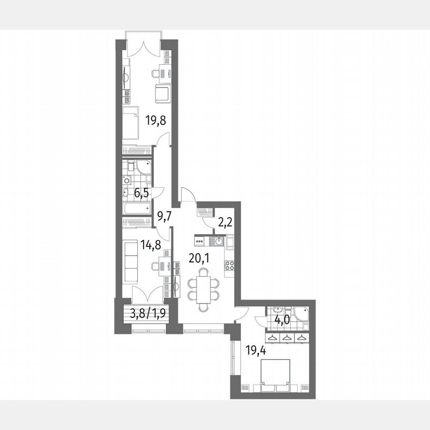 3-к. квартира, 98,4 м², 13/13 эт.