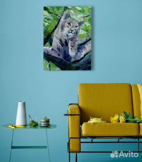 Рысь Картина маслом Холст 40х30 см Анималистика