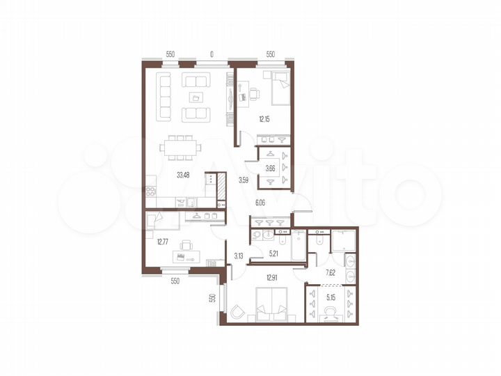 3-к. квартира, 105,7 м², 4/10 эт.