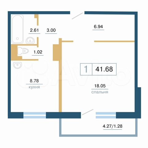 1-к. квартира, 41,7 м², 2/17 эт.