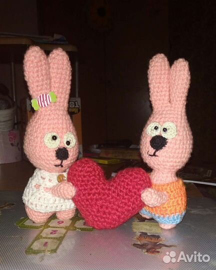 Мягкая игрушка зайцы с сердцем, поделка