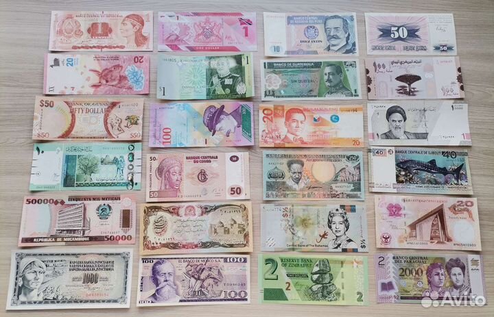 Набор банкнот 100 стран мира UNC пресс Весь мир