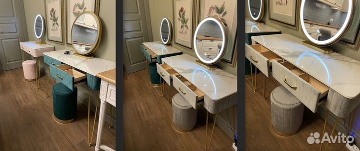 Туалетный столик с зеркалом и пуфом 3 цвета