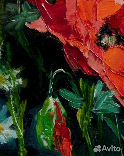 Картина. Живопись, масло. Маки. Цветы