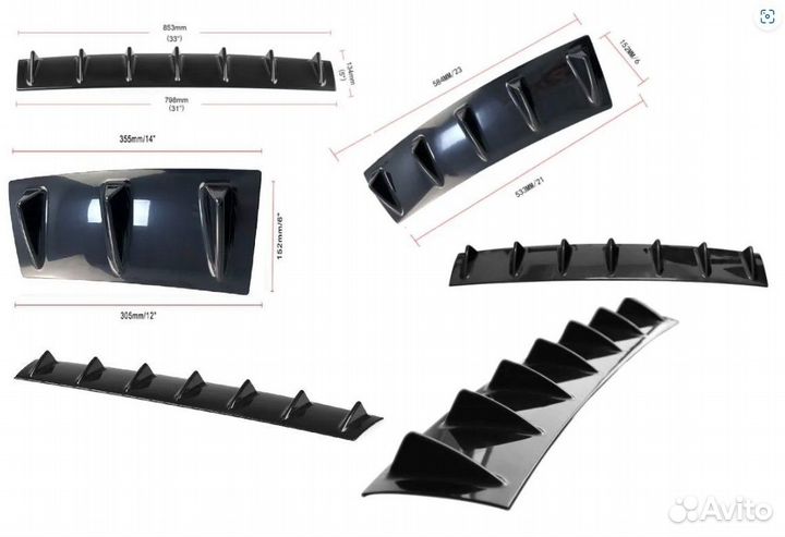 Задний диффузор универсальный черный глянцевый