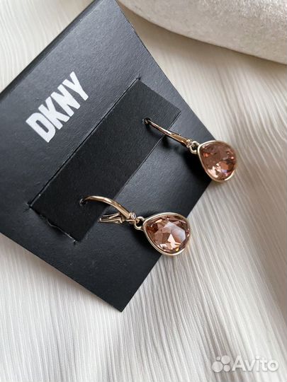 Новые серьги Dkny бежево-розовые кристаллы ориг