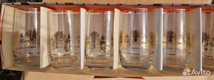 Стаканы с позолотой, кружка стекло