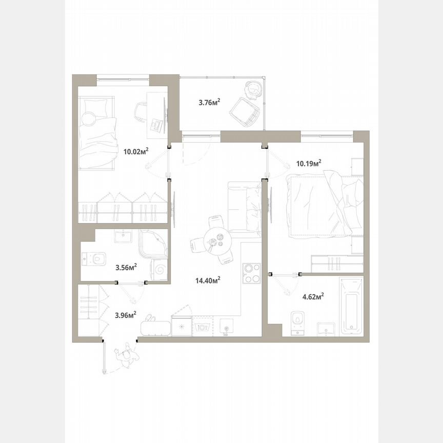 2-к. квартира, 48,6 м², 12/12 эт.