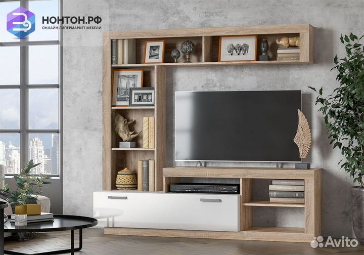 Центральная секция Ангара белый глянец / дуб соном