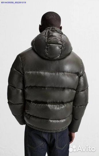 Пуховик Zara x Moncler Глянцевый Хаки (Арт.17755)