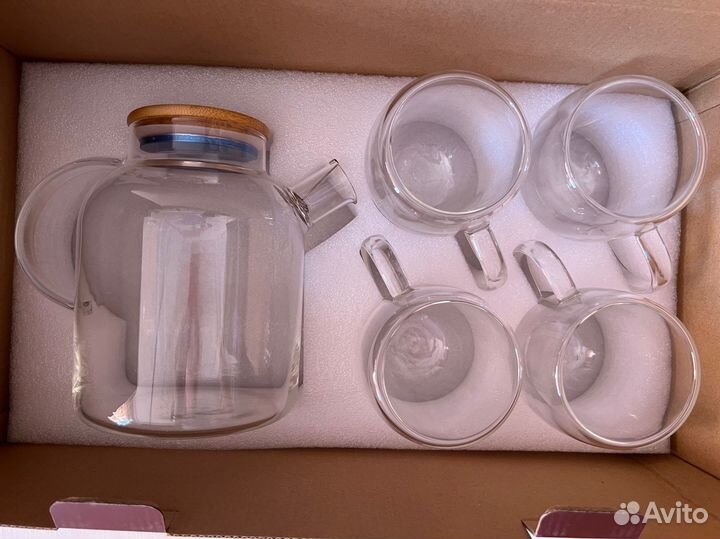 Чайник стеклянный с кружками