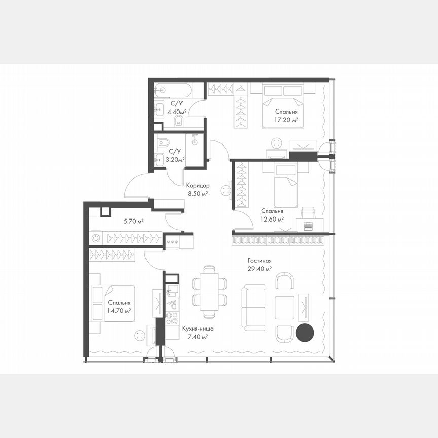 3-к. квартира, 102,4 м², 21/36 эт.