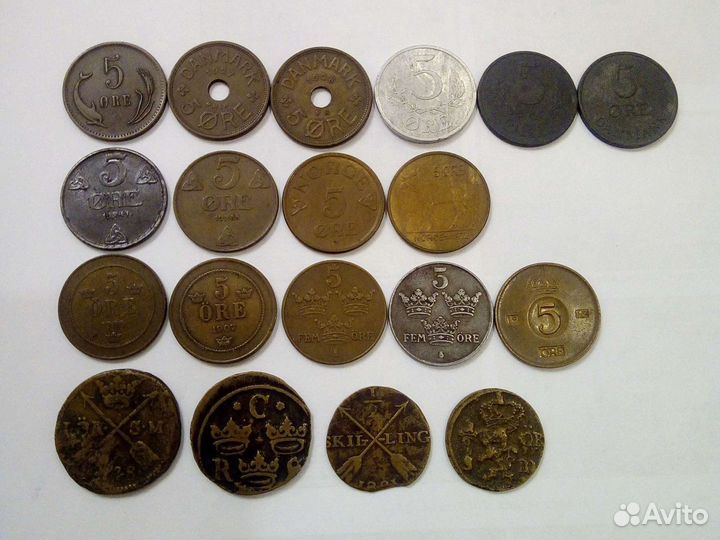 Монеты 5 орэ Дании, Норвегии, Швеции