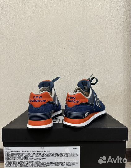 New Balance 574 Navy Blue Orange Suede (оригинал)