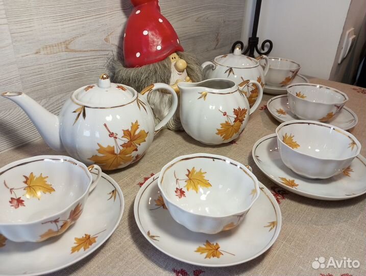 Чaйные cepвизы Дулевo Золотая лента, Кленовый лист