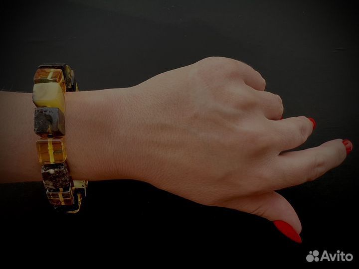 Мужской браслет из натурального янтаря 21 см