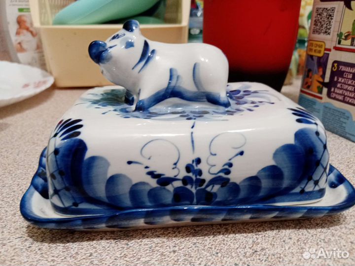 Масленка фарфор гжель