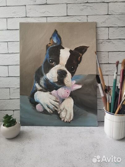 Картина маслом Бостон-терьер. Портрет питомца