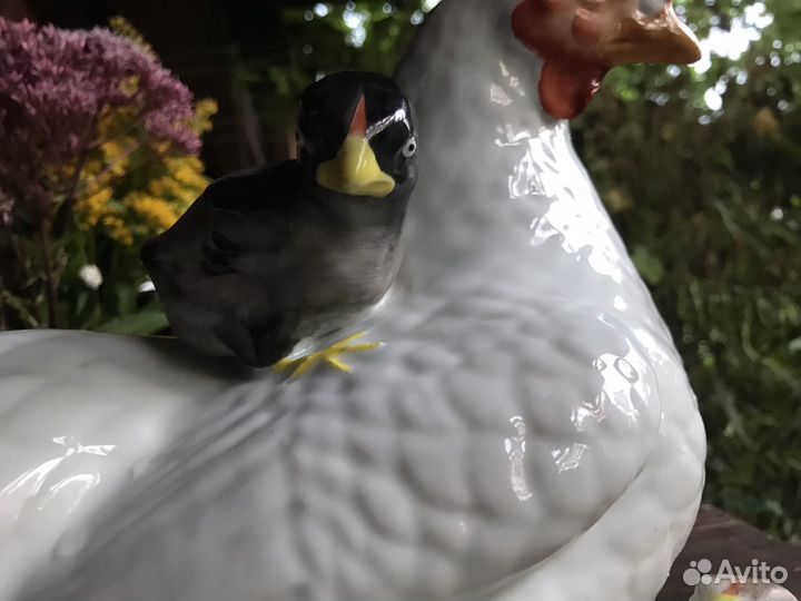 Курица с цыплятами фарфор старый китай клеймо