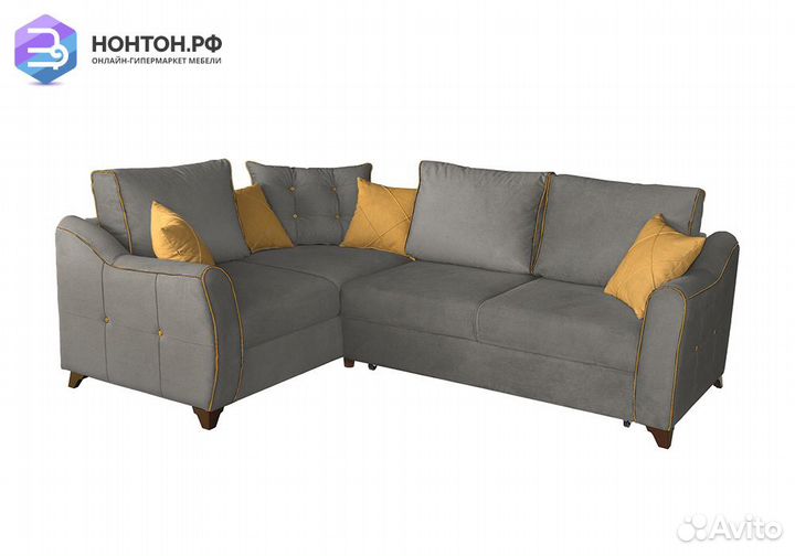 Диван угловой дельфин Френсис серый / желтый