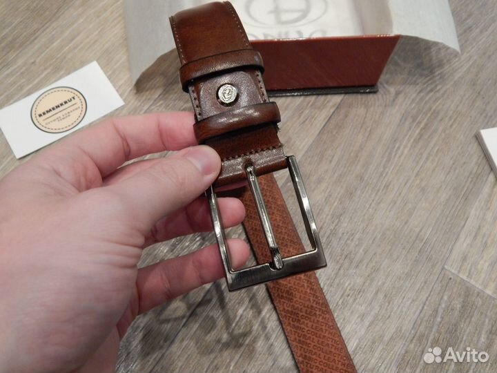 Ремень мужской коричневый кожаный классический