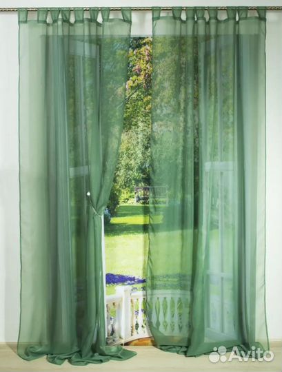Тюль на петлях зеленый