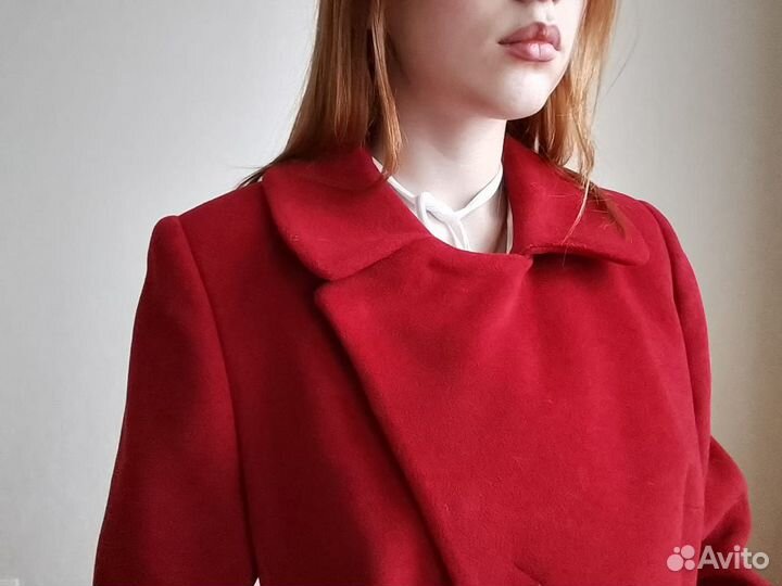 Пальто красное женское теплое шерсть/кашемир