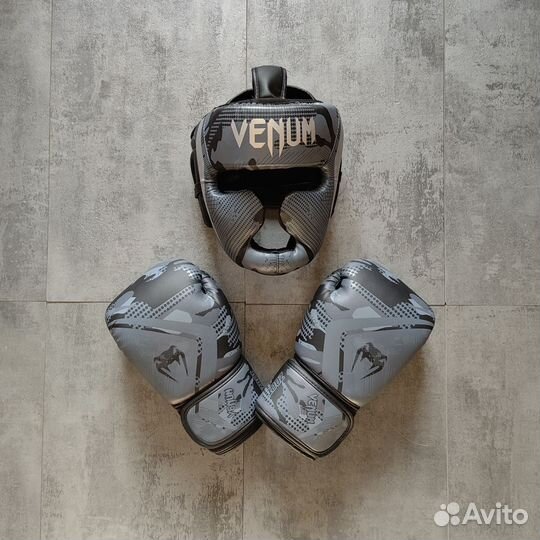 Перчатки шлем venum grey camo венум