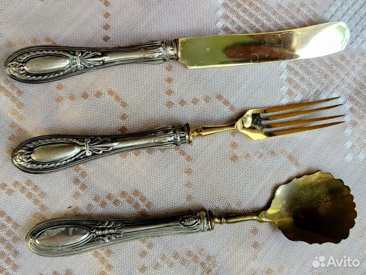 Набор десертных приборов латунь серебро Италия