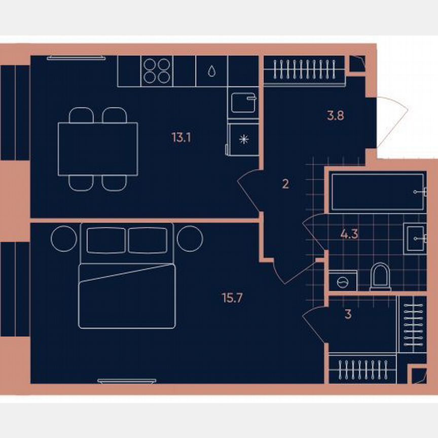 1-к. квартира, 41,9 м², 15/27 эт.