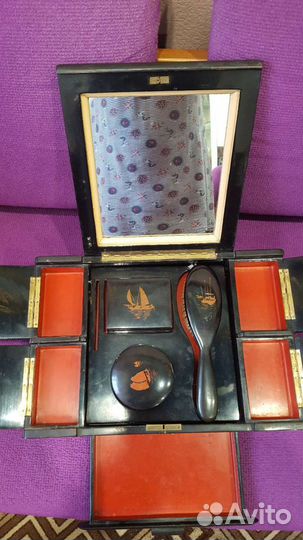 Туалетный набор шкатулка старый Китай живопись 195