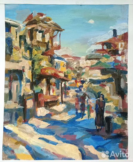 Городской пейзаж, этюд маслом на плотном картоне