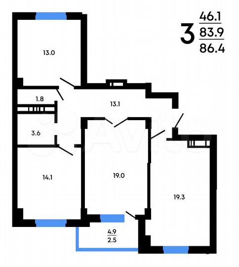 3-к. квартира, 86,4 м², 8/17 эт.