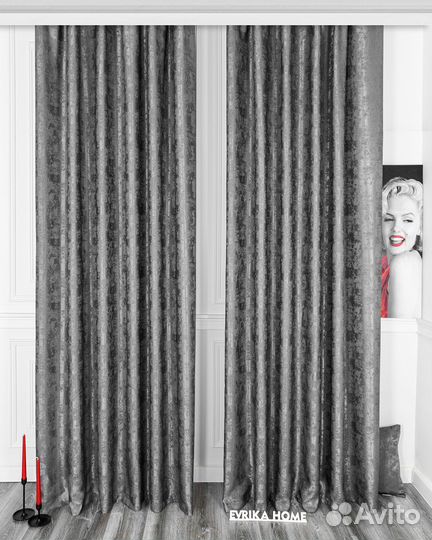 Шторы мрамор зарина тёмно-серый готовые