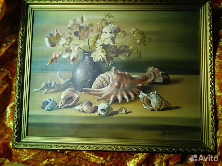 Картина маслом на холсте натюрморт с ракушкой