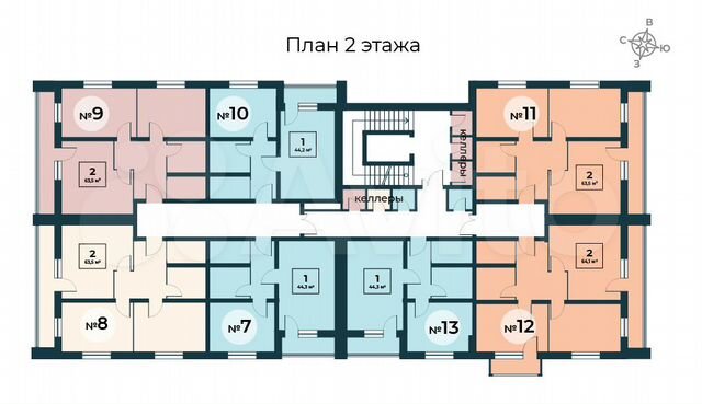 1-к. квартира, 44,3 м², 2/5 эт.