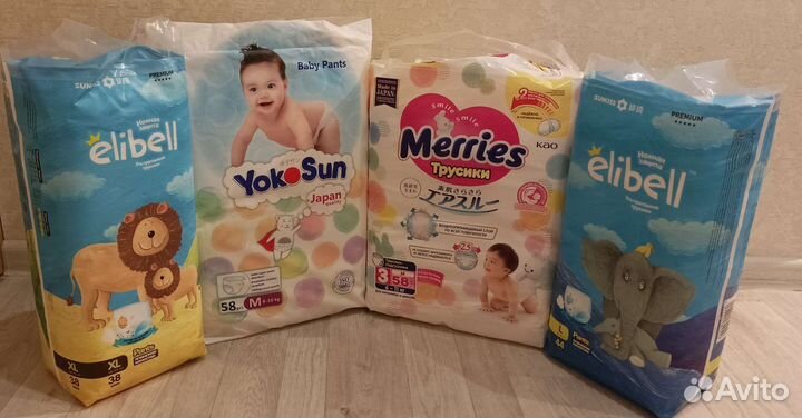 Подгузники трусики Elibell,Merries,Yokosan M,L,Xl