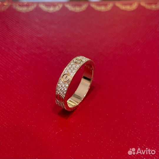 Золотое кольцо Cartier Love, бриллиантовое паве 0